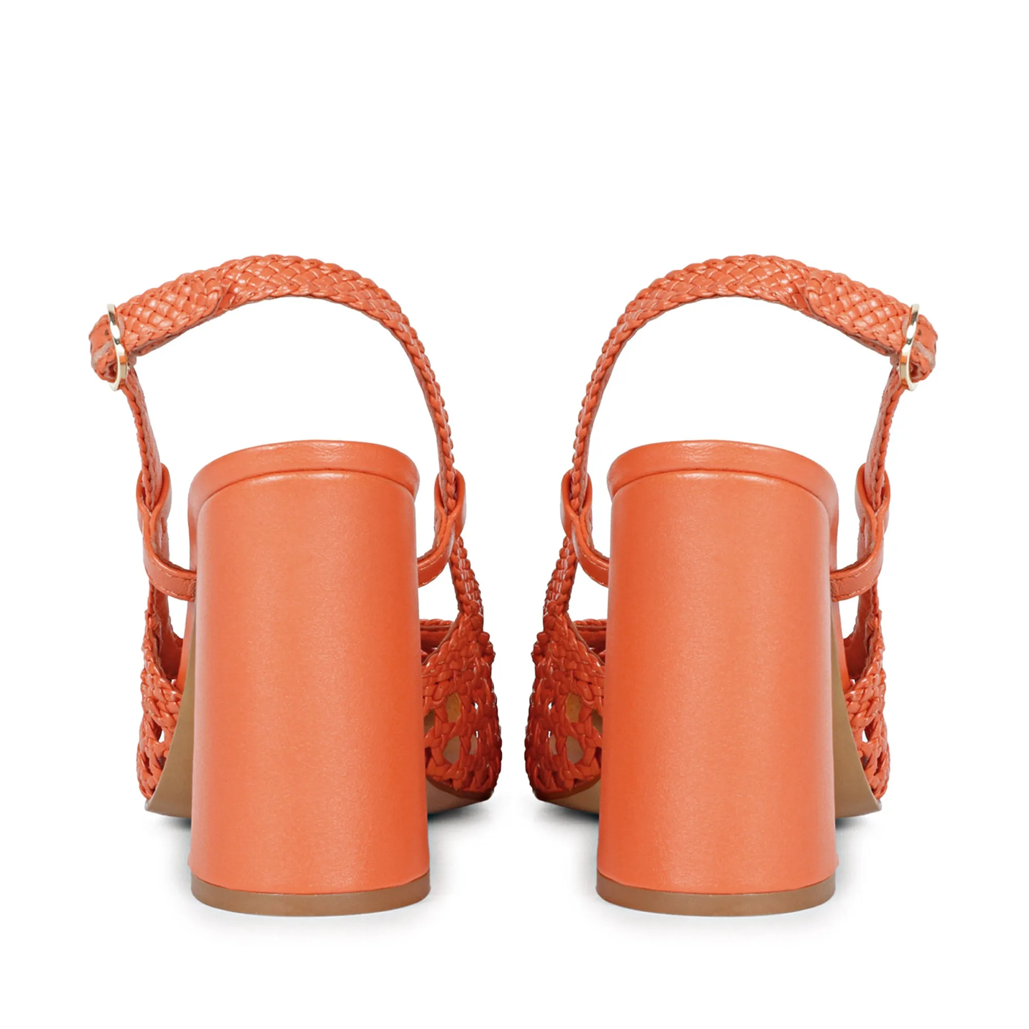 Saint Malea Orange Hand Woven Leather Block Heels