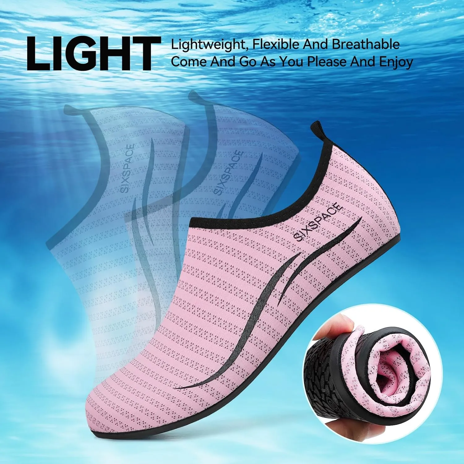 Sixspace Water Shoes for Women Men Aqua Socks Swim Shower Beach Barefoot Pool Quick-Dry Non Slip Lake Surf