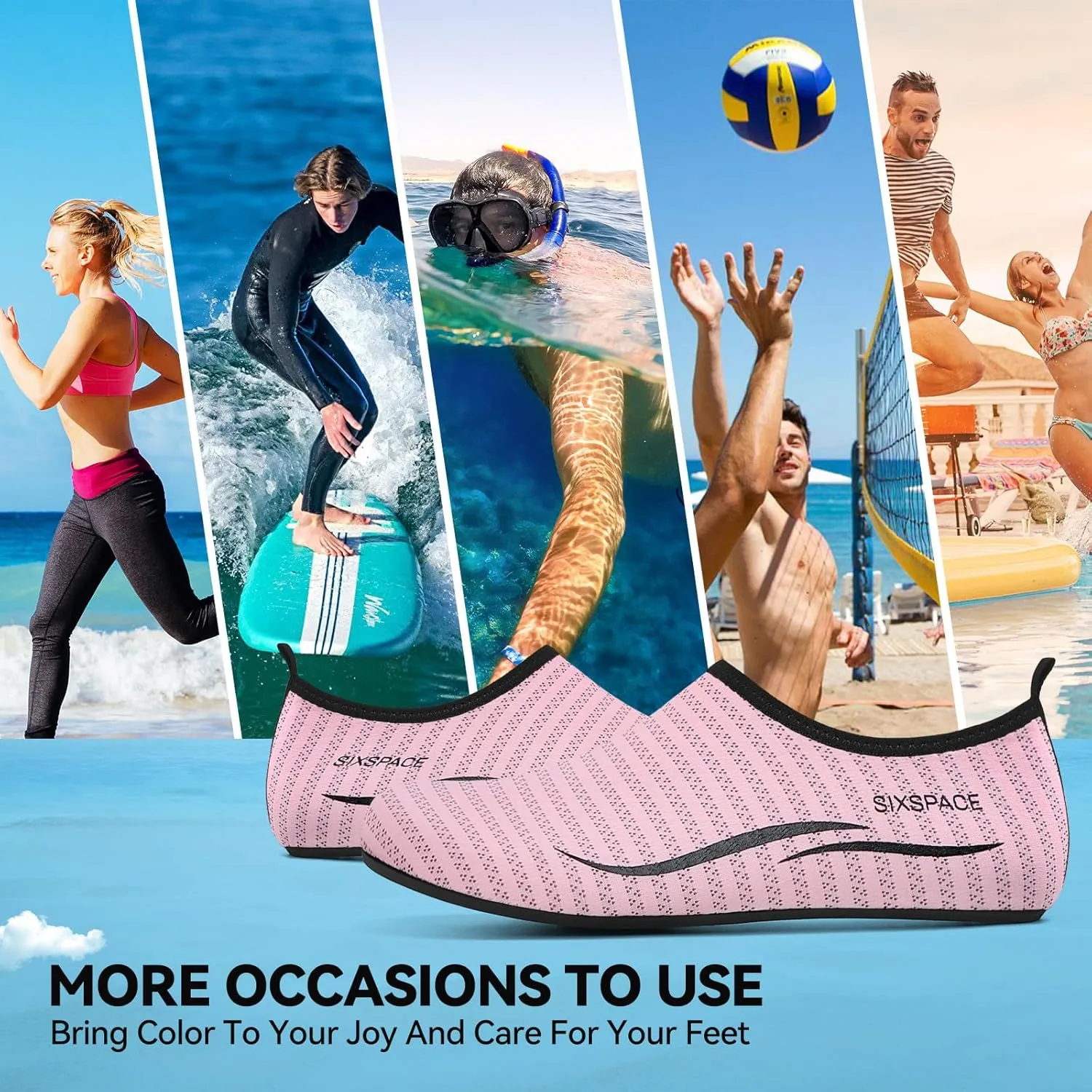 Sixspace Water Shoes for Women Men Aqua Socks Swim Shower Beach Barefoot Pool Quick-Dry Non Slip Lake Surf