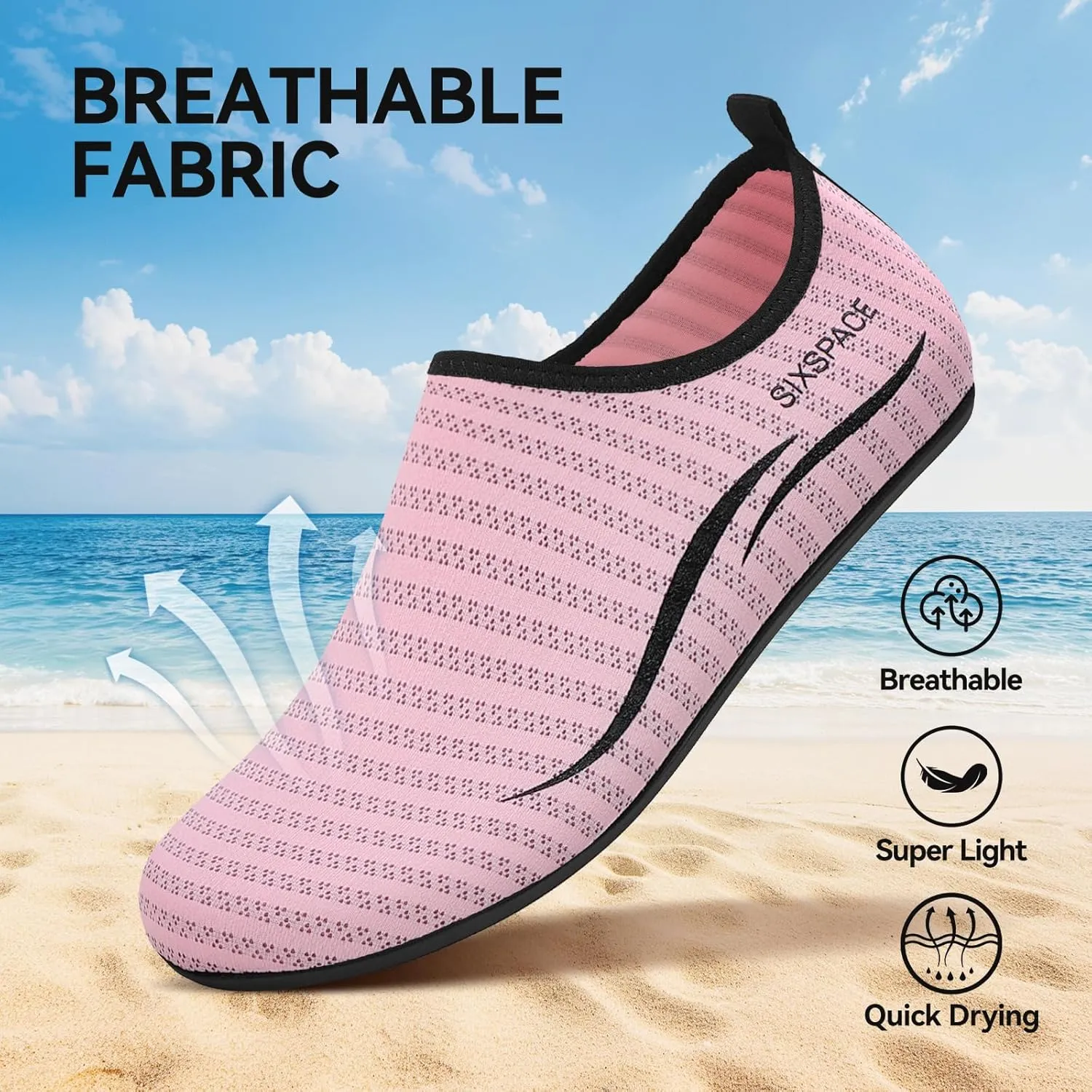 Sixspace Water Shoes for Women Men Aqua Socks Swim Shower Beach Barefoot Pool Quick-Dry Non Slip Lake Surf