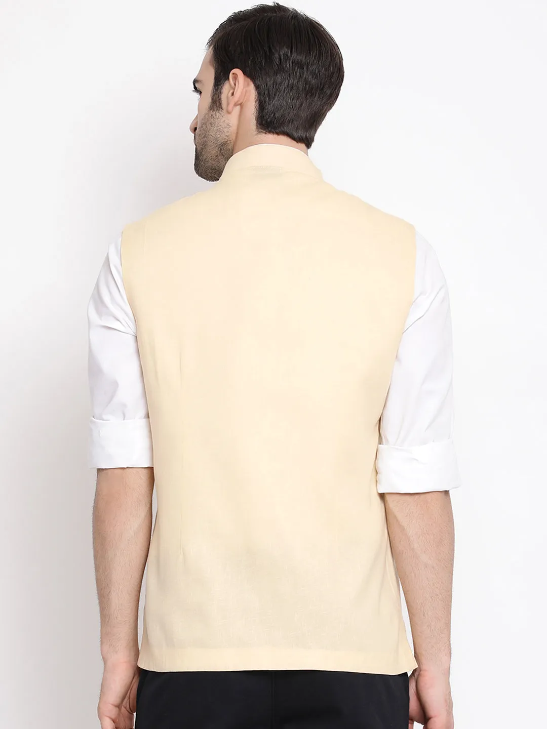 VASTRAMAY Cream Nehru Jacket for Men