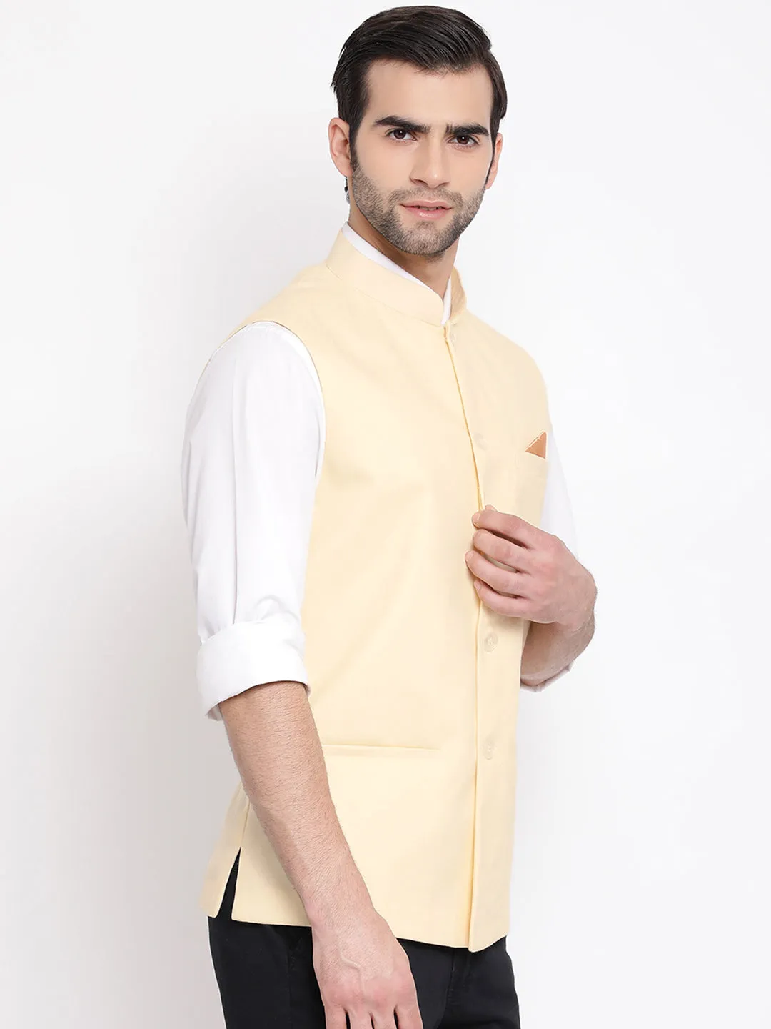 VASTRAMAY Cream Nehru Jacket for Men