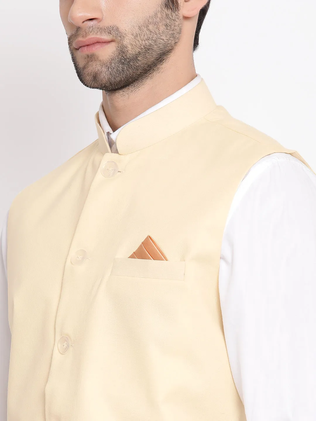 VASTRAMAY Cream Nehru Jacket for Men