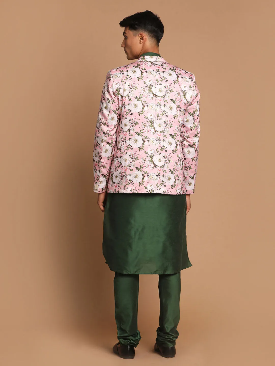 VASTRAMAY Pink Floral Blazer and Green Kurta Set