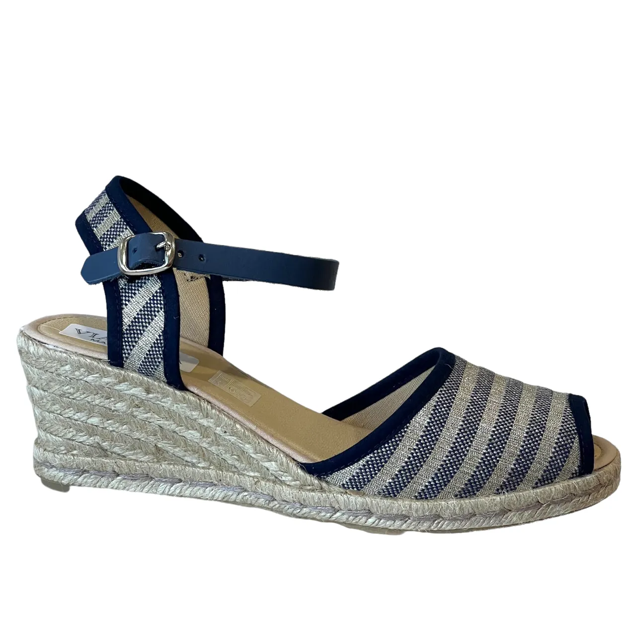 Via Nova Fallie Navy & Beige Wedge Espadrilles