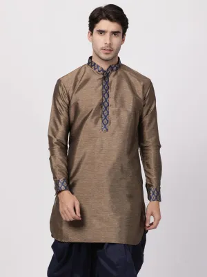 VM By VASTRAMAY Men's Bronze And Navy Blue Silk Blend Kurta