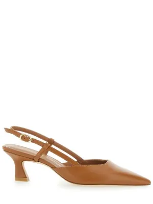 'Winnie' Brown Slingback Pumps Wirh Medium Heel In Leather Woman
