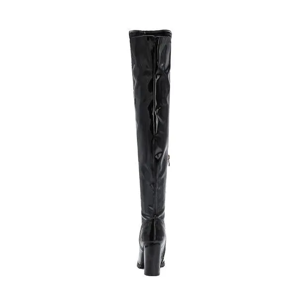 Women's Fashionable Rhinestone Block Heel Over-the-Knee Boots 07474705S