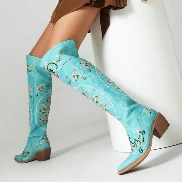 Women's Vintage Embroidered Over the Knee Boots 03427308S