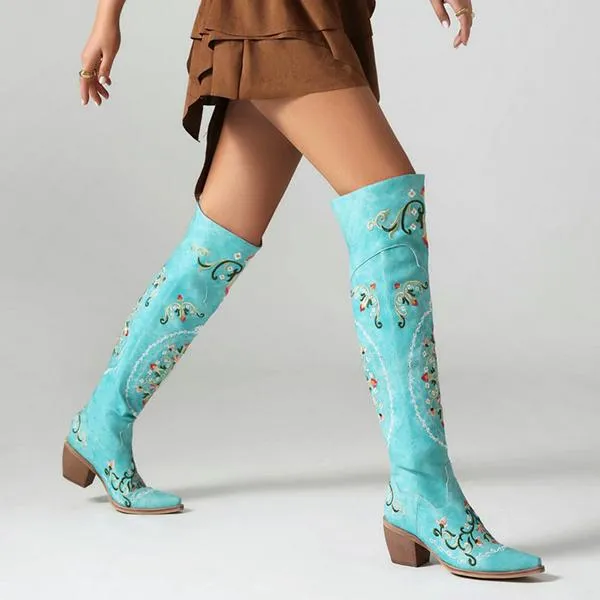Women's Vintage Embroidered Over the Knee Boots 03427308S