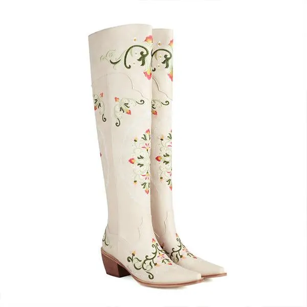 Women's Vintage Embroidered Over the Knee Boots 03427308S