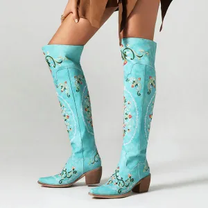 Women's Vintage Embroidered Over the Knee Boots 03427308S