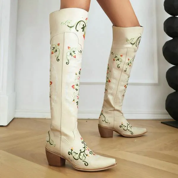 Women's Vintage Embroidered Over the Knee Boots 03427308S